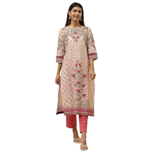 Image of BIBA Women Cotton Straight Fit Straight Printed Kurta