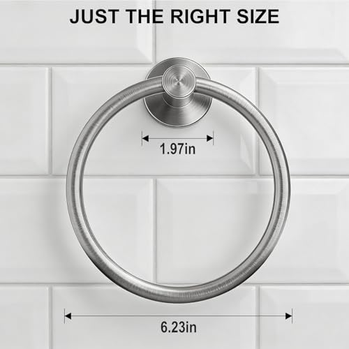 Image of SetSail Towel Holder for Bathroom Wall Silver Towel Ring Stainless Steel Hand Towel Holder Heavy Duty Towel Hanger for Bath, Kitchen Drill Hole, 2 Pack