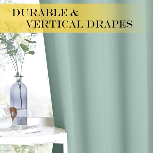 NICETOWN Window Treatment Sliding Door Curtain - Thermal Insulated Width Solid Blackout Patio Glass Door Drape, Extra Wide Draperies (Seafoam Green, 100 inches Wide x 84 inches Long)