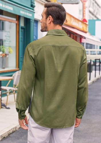 Mens Button Down Shirt Cotton Linen Casual Long Sleeve Shirts Collared Hippie Beach Tops3