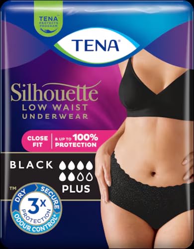 Image of TENA Silhouette Plus Pants Low Waist Black Underwear, Size Medium, Close Fit, 100% Protection | 2 Packs of 12