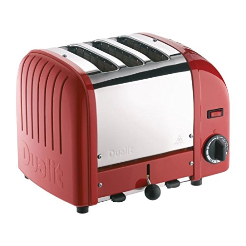 Dualit Classic 3 Slice Vario Toaster - Stainless Steel, Hand Built in the UK, Replaceable ProHeat Elements, Defrost Bread, Mechanical Timer, Replaceable Parts, Red, 30085