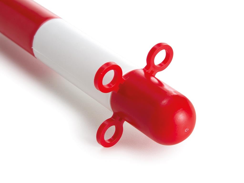 Perel Borne de signalisation 90 cm rouge blanc poteau plastique 2 anneaux pour chaîne ruban clôtures temporaires