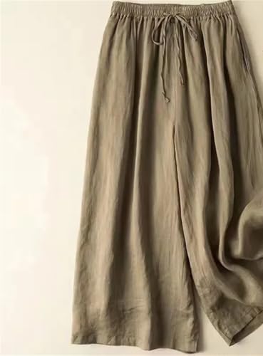 Women's Cotton Linen Casual Elastic High Waist Loose Pants Korean Fashion Wide Leg Ankle-Length Pant2