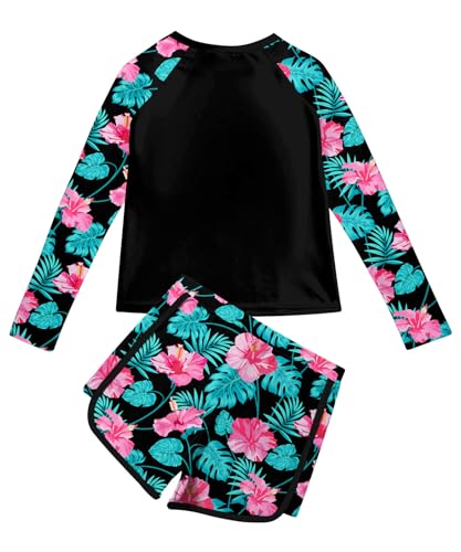 Image of Vogseek Girls Rash Guard Swimsuits 2 Piece Bathing Suit UPF 50+ Summer Swimwear Size 7-12T