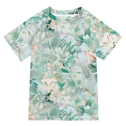 ALAZA Kids Rash Guard Boys Toddler Swim Shirts Short Sleeve Plants and Flowers UPF 50+ 3T