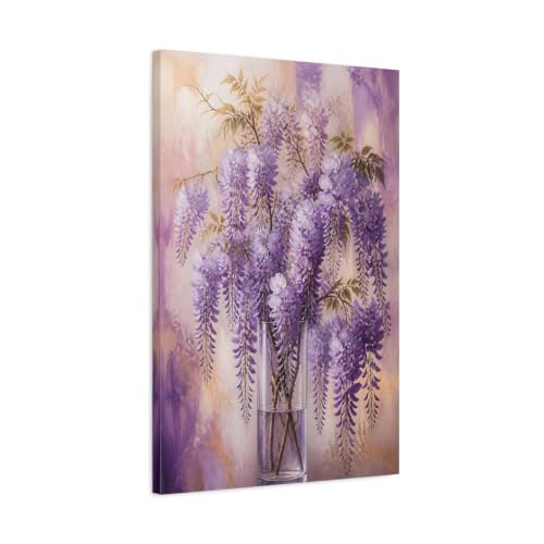 Tableau glycine violette pour habiller un mur vide au-dessus du canapé