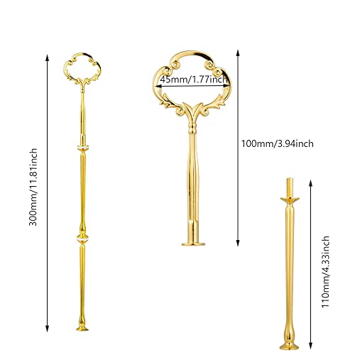 Fibclhaz 2 Sets Cake Stand Fittings Golden Silver 3 Tier Cake Plate Stand Handle Wedding Party Buffet Cake Plate Stand Handle for Food Cupcake Dessert Fruit Serving Displaying Birthday