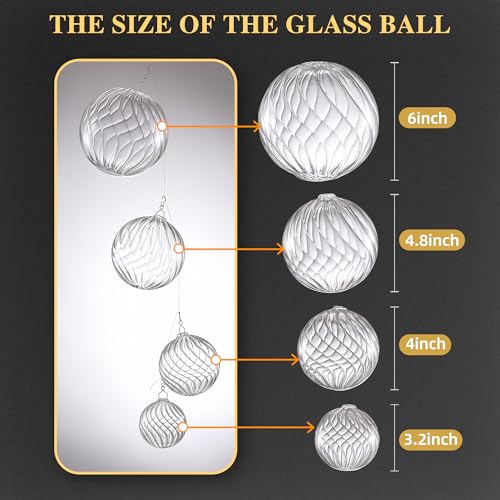 Image of Clear Ribbed Glass Globe Replacement, 4 inch Diameter, 4-Pack | Blown Glass, Spring Clip, for Chandelier Pendant Lights