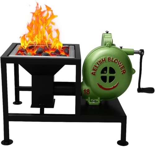 SIMOND STORE Blacksmith's Forge Pedal Type Handle Hand Blower for Knife Making Blacksmithing Forging Tools Equipment - Coal Forge Fire Pot Furnace, Cooking and BBQ Attachment with BBQ skewers Stand