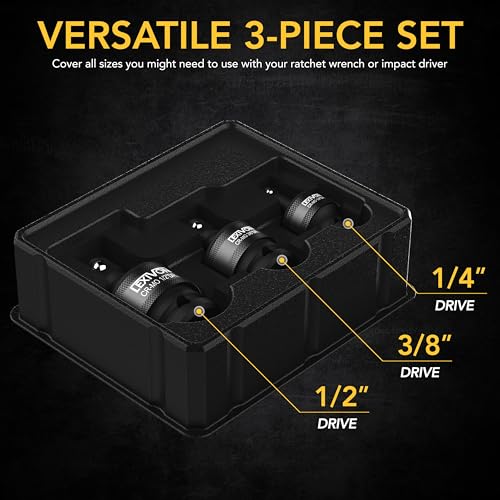 LEXIVON Premium Impact Universal Joint Socket Swivel Set | 3-Piece Ball Spring Design 1/2", 3/8", and 1/4" U-Joint Drive | Cr-Mo Steel - Full Impact Grade (LX-113) by LEXIVON - Used condition - Image 3