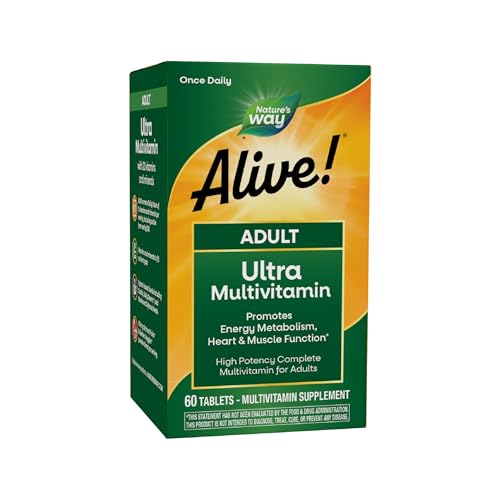 Nature's Way Alive! Adult Ultra Multivitamins, Promotes Energy Metabolism, Heart & Muscle Function*, with B-Vitamins Including Methylated B12, Gluten Free, 60 Tablets