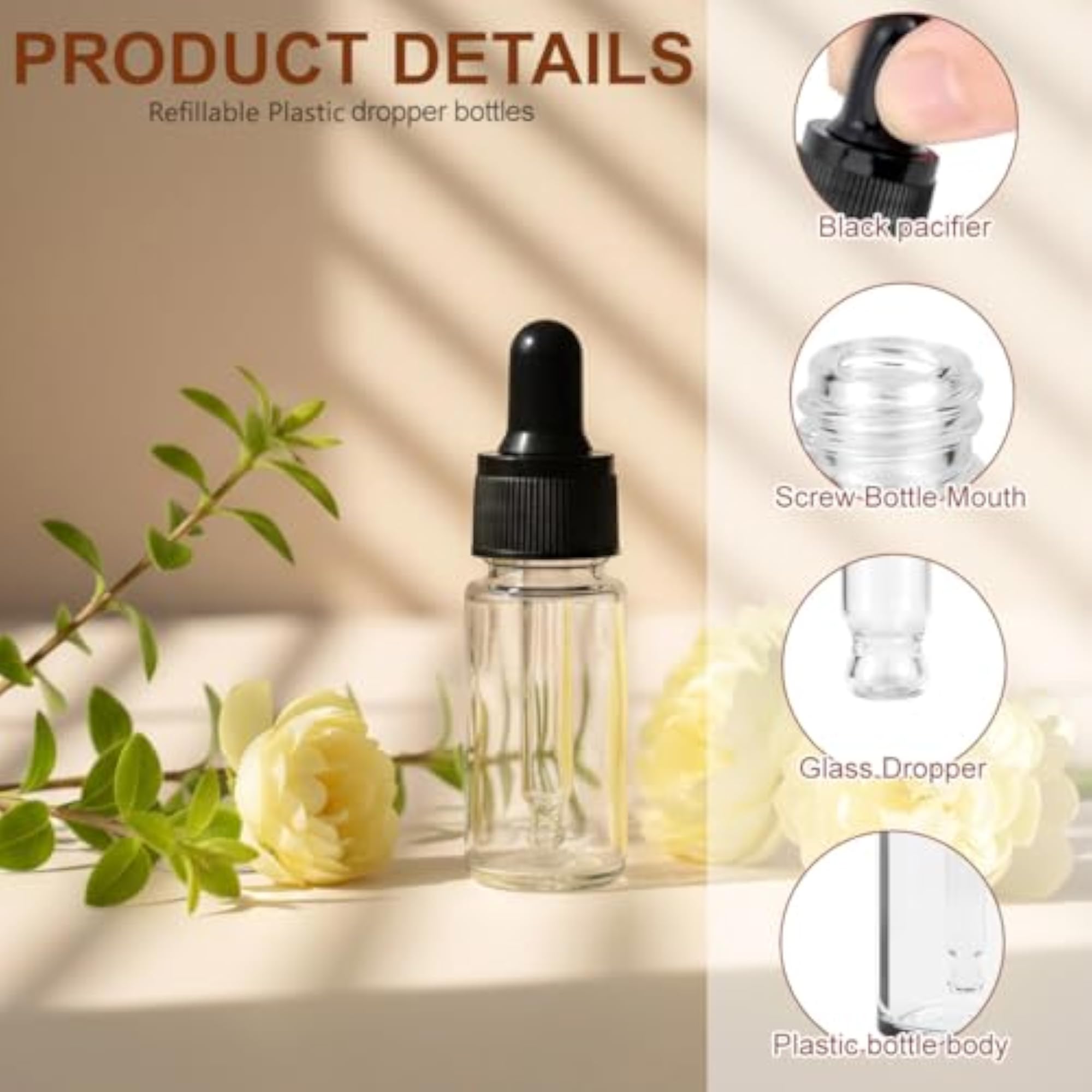 5Pcs 10Ml Plastic Dropper Bottles for Essential Oils