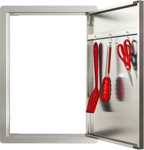 Sersper Outdoor Kitchen Door, 17" W x 24" H Stainless Steel Single Access Door with Venting Holes, Recessed Installation, 1 Ergonomic Handles, 3 Hooks, Ideal for Outdoor Kitchens and BBQ Islands by Sersper - Used condition - US$55.75
