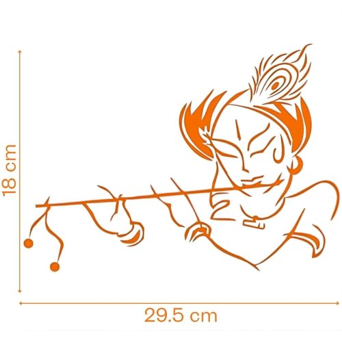 Image of KREEPO Pack of 2 Lord Krishna Religious Self-Adhesive Vinyl Car Decal Sticker for Exterior Use| Dashboard| Windshield (Orange)