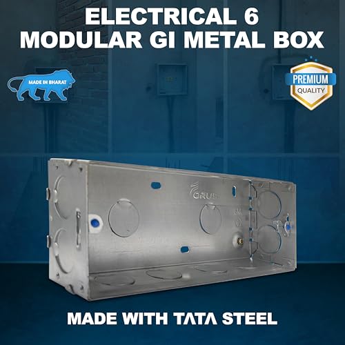Forus Concealed GI Sheet Metal Modular Box 6 Module, Excellent Quality Rustproof Galvanized Iron Heavy Duty Flush Mounting Electrical Junction Box, 18 Gauge thick 8x3 Inch Junction Box-2PC