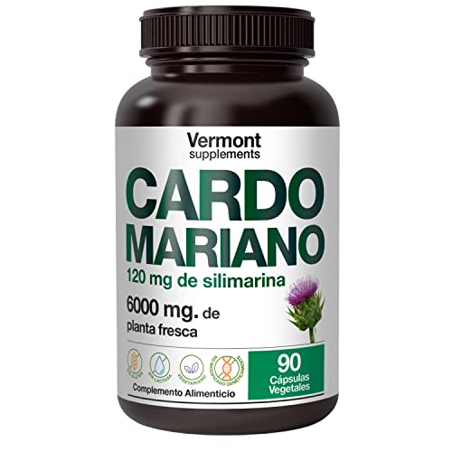 Cardo Mariano de 6000mg - 90 Cápsulas Veganas con Silimarina (120 mg) | Depura las Toxinas dañinas del Hígado y sus células, Protección y Desintoxicación eficaz - Vermont Supplements