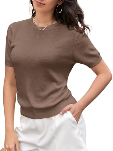 Image of SANGTREE Short Sleeve Sweater for Women Crewneck Summer Knit Tops | Summer Knit Pullover Tops.Perfect for Daily,Work,Home,Holiday,Travel,Shopping Etc.