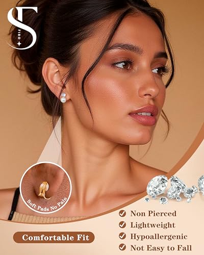 FIBO STEEL 10 Pairs Clip On Earrings for Women Non Pierced Ears CZ Pearl Knot Twist Chunky Hoop and Studs Earring Set Ear Clips Jewelry Gold Silver Tone3