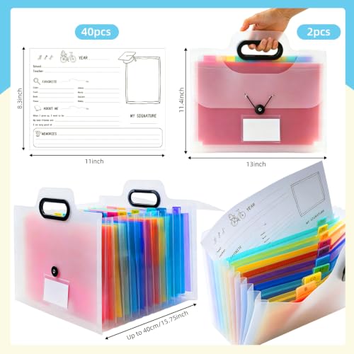 Caja de recuerdos escolares para niños K-12, álbum de fotos y libro de recuerdos del primer y último día de clases, cuaderno de recuerdos preescolar a 12.° grado, organizador de archivos con 13 bolsillos y asa miniatura 2