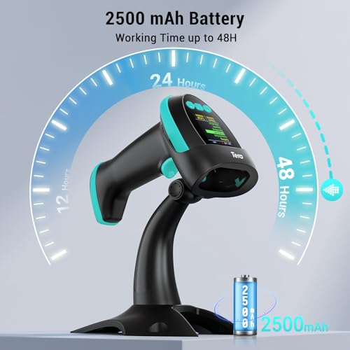 Image of Tera Barcode Scanner Wireless 2D with Stand: Pro Version Digital Setting Screen Keypad Works with Bluetooth 2.4G Wireless USB Wired Extra Fast Scanning Speed Handheld Bar Code Reader HW0009-Z Blue