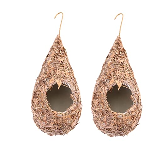 Image of Sosoport 2pcs Hummingbird Houses for Outside Hanging Natural Grass Hanging Bird Hut for Garden Window Outdoor Home Decoration