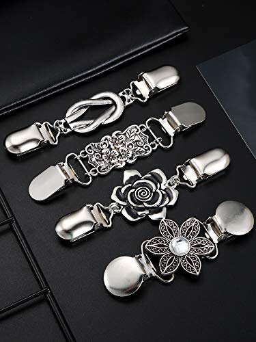Jetec 4 Pieces Vintage Sweater Shawl Clips Retro Cardigan Collar Dress Shirt Brooch Clips for Women Wearing, 4 Styles 6