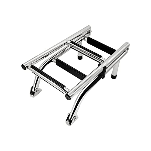 Folding Boat Ladder Stainless Steel 4 Step Pontoon 2+2 Step Portable Transom Mount Boat Ladder，Rated To 400 Pounds #TOP4