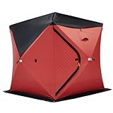 Insulated Ice Fishing Tent for 3-4 Person, Pop-Up Ice Shanty, Windproof & Waterproof, 3-Layer Oxford Fabric, Quick 60s Setup, Durable Winter Fishing Shelter, Portable Outdoor Fishing Hut (Red & Black)
