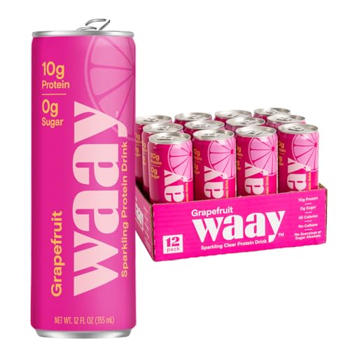 Image of WAAY Sparkling Protein Drink, Grapefruit, 12 fl oz Can, 10g Protein, 0g Sugar, 45 Calories (12 Pack)