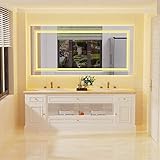 Helligkeit einstellbar mit 3 Lichtfarben - Der dimmbare Badezimmerspiegel mit 3 Smart Touchschalter, um die Helligkeit, die Lichtfarbe und das Antibeschlagsystem unabhängig voneinander zu steuern, Stufenlos dimmbar Funktion kann sich der Spiegel an verschiedene Szenarien anpassen und die Farbe von weiß (6500K)/Tageslicht (4500K) /warmweiß (3500K) ändern, Speicherfunktion kann den festen Bedarf für den Beleuchtungsstatus einstellen, um Zeit für wiederholte Anpassungen zu sparen