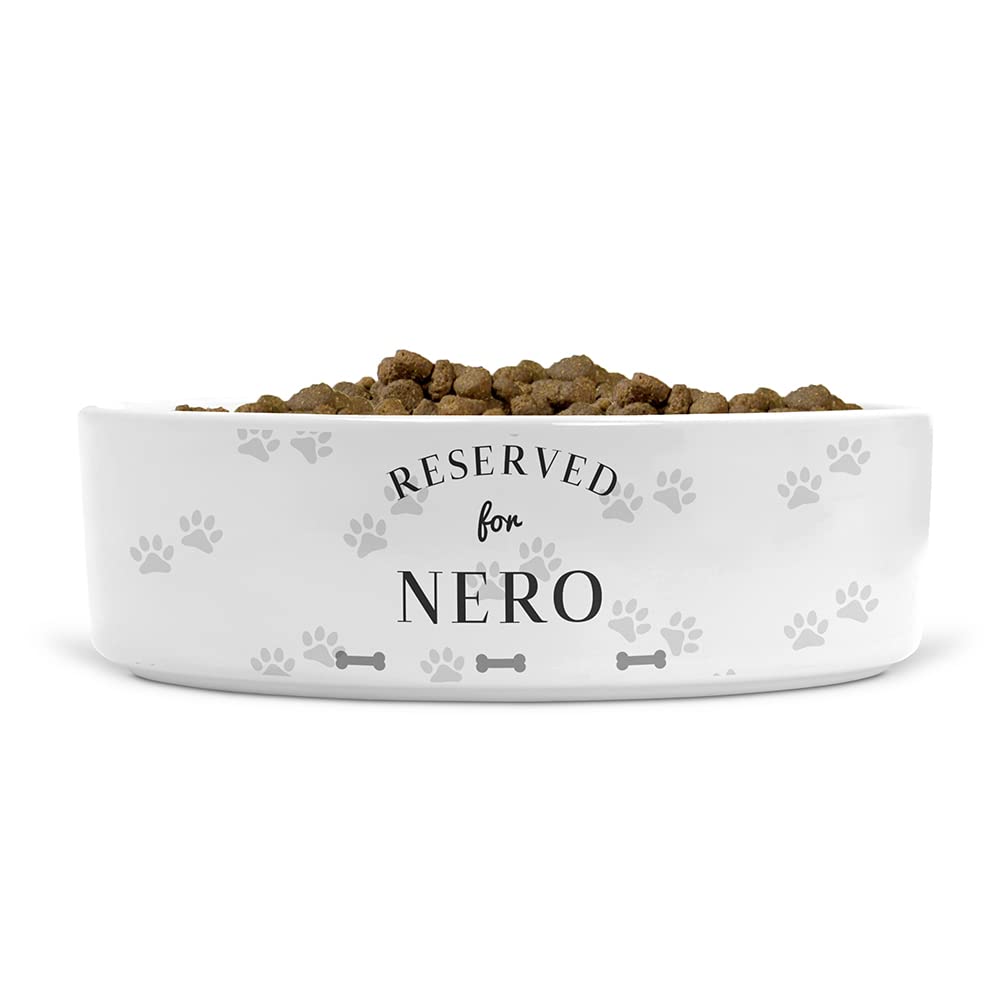 Personalised Reserved For [NAME] Dog Bones Ceramic Pet Bowl - Suitable for Food and Water - Dishwasher Proof - Small Bowl