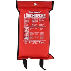 NoFire große XL Brandschutzdecke 1,6 x 1,8 m – DIN EN 1869 geprüfte Feuerlöschdecke -Spezialimprägnierung gegen Fett und Öl zur Ersten Hilfe – Schutztasche mit Entnahmebänder Metallöse zur Aufhängung