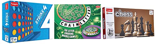 Image of Funskool Strike 4 & Chain Letters - Classic Disc & Connect Game, 4 in a Row, Letter Sharing Word Game