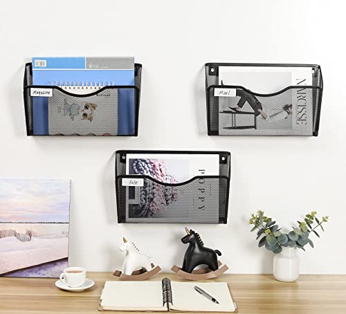 Easypag Mesh 3 Pockets File Organizer Hanging File Organizer Vertical Wall File Organizer Holder Rack, Black #TOP3