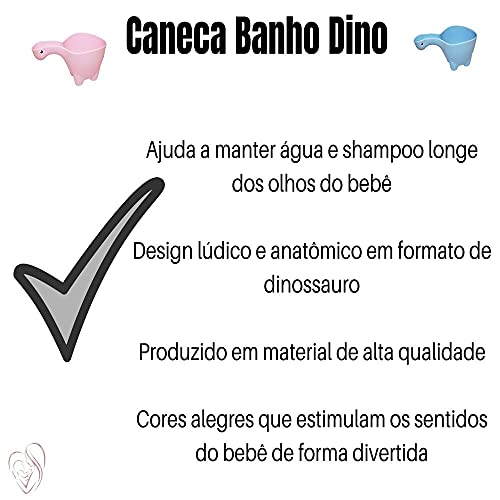 Caneca de Banho Bebê Infantil Dino Azul Baby Bath