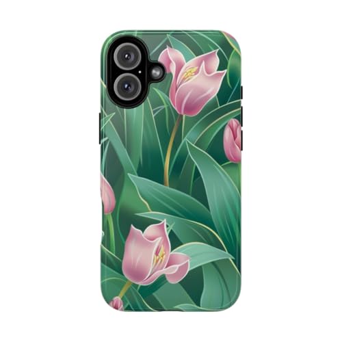 Coque iPhone 16 Plus rigide et brillante protection motif tulipe rose anti-choc