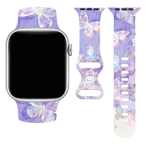 Butterflies Watch�o���h Apple Watch�Ή� �V���R���X�g���b�v ���߉\�Ȍ����p iWatch �o���h �S�V���[�Y�p, �p�[�v���o�^�t���C42mm�B, 42mm/44mm/45mm/49mm, ���_��