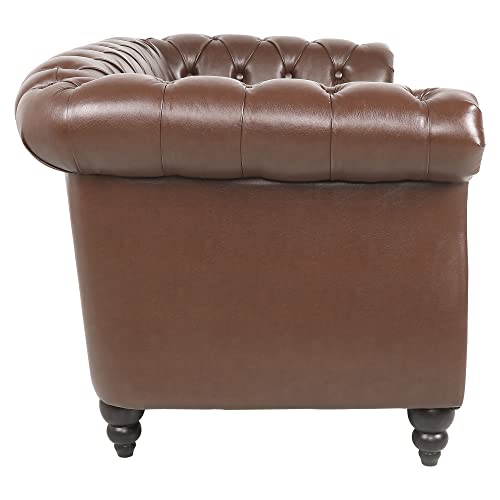 Image of LEVNARY Leather Sofa, Chesterfield Tufted Upholstered 2 Seater Couch, Modern Loveseat Couch Classic Furniture for Living Room Bedroom (Dark Brown)