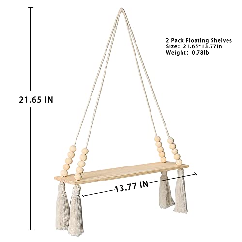 Artilady 2 Pack Wooden Wall Hanging Shelves - Macrame Hanging Plant Shelf With Tassel,Boho Storage Floating Shelves Handmade Rustic Hanger Planter Rack Pot Stand Holder (2 Tassel) #TOP1