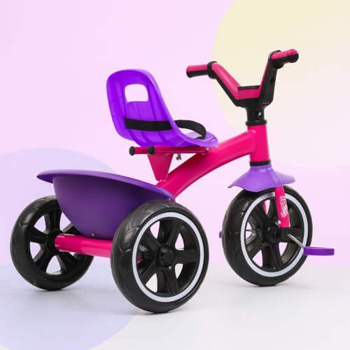 Image of Luusa KICK TRICYCLES for Kids | Kids Tricycle with Adjustable Seat Belt and Safety Features | Durable Frame | Suitable for Ages 1-5 Years | Multiple Colors Combo Made in India (Pink)