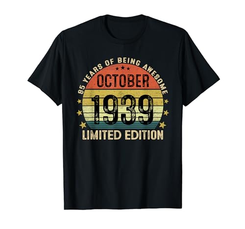 Octubre 1939 85 Años Cumpleaños Hombre Vintage 1939 Camiseta