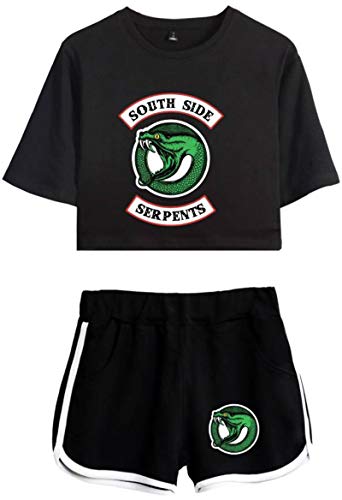 EMILYLE Riverdale Conjunto De Top Y Pantalones Cortos Serpiente Dragón Moda para Mujeres M,1Negro Negro Serpiente