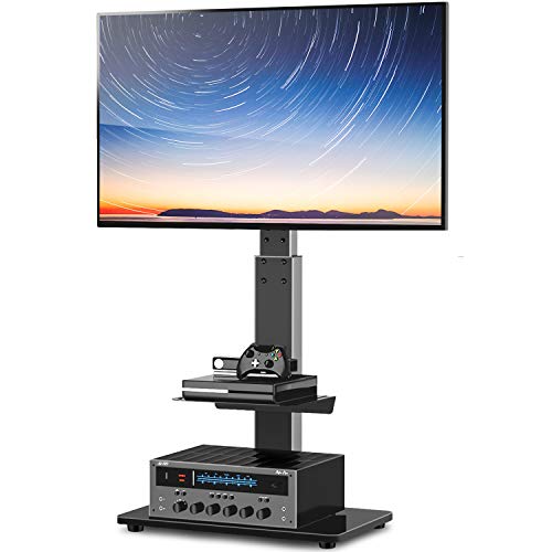 RFIVER Support TV Pied Meuble TV avec Support Pivotant pour Téléviseur Ecran LCD LED Plsma de 32 à 65 Pouces avec 2 Etagères TF2001