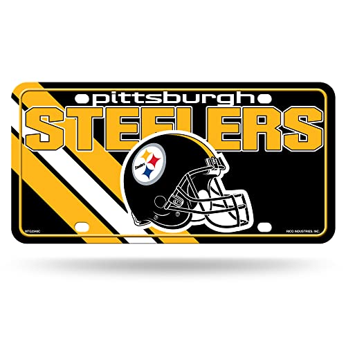 Rico Industries NFL Pittsburgh Steelers Striped Metal Auto Tag 8.5