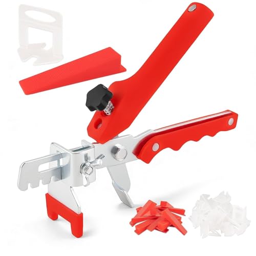 Leorossy Tile Leveling System with Tile Plier 300PCS 1/8 Inch Spacers Clips and 100PCS Reusable Wedges Tile Leveling System Kit for Floor Wall Ceramic Stone Installation