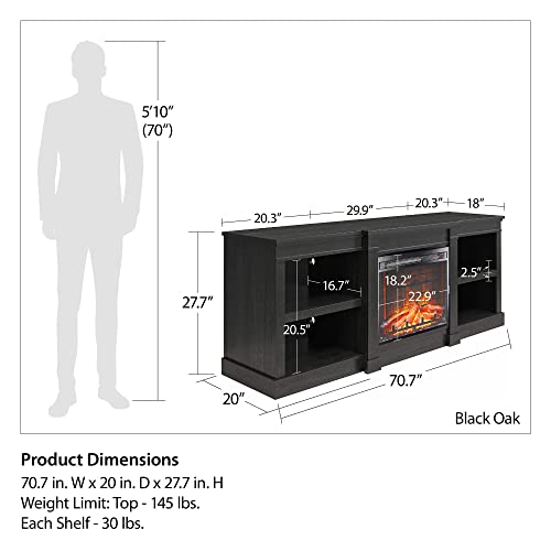 Ameriwood Home Baileywick Tv Console With Electric Fireplace, 75", Black Oak #TOP7
