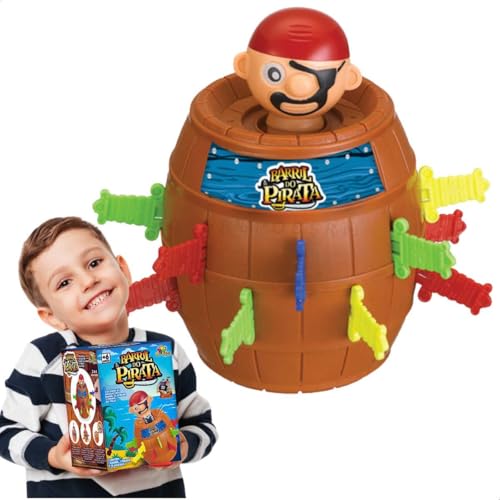 Pula Pirata Barril Grande Infantil Jogo de Mesa Brinquedo Pirata Clássico Retrô Educativo Presente Natal Dia das Crianças Menino Menina Jogo em Família Amigos