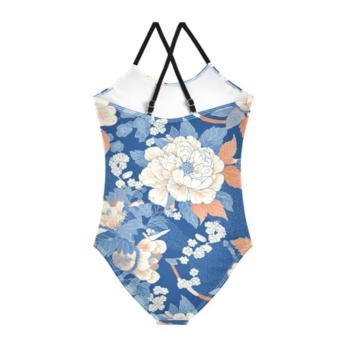 KLL Floral Indonesian Batik Motif Cobalt Toddler Girls 1 Piece Swim Suit Summer Swimwear Adjustable Shoulder Strap Quick Dry2