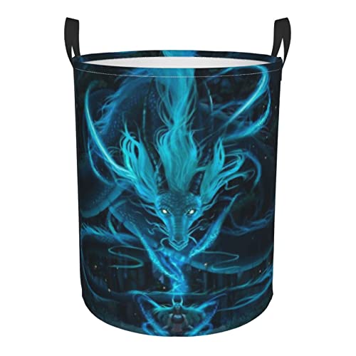 Blue Dragon And Girl Panier à linge pliable résistant à l'eau pour ranger vêtements, jouets, livres (taille S/M) Cover